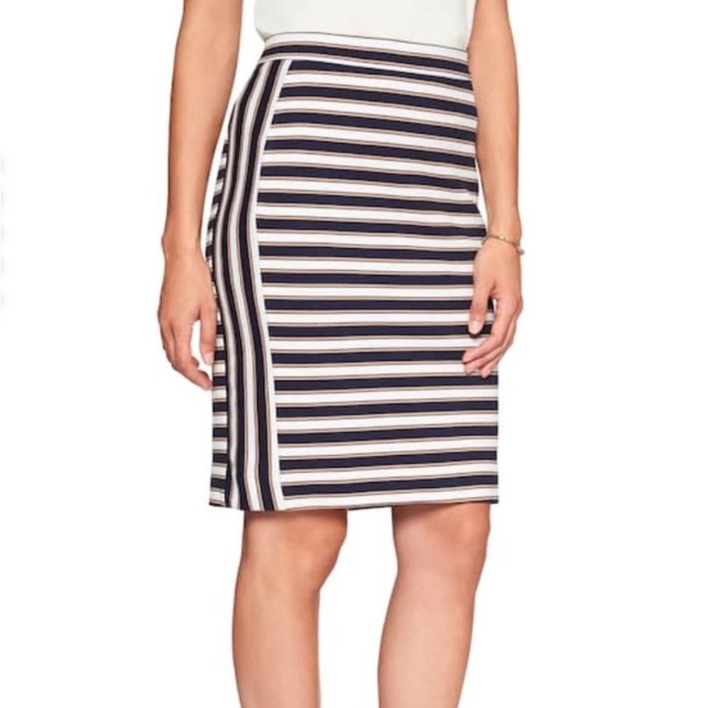 Banana Republic Blue, White, Orange Stripe Pencil Skirt Knee-Length Work